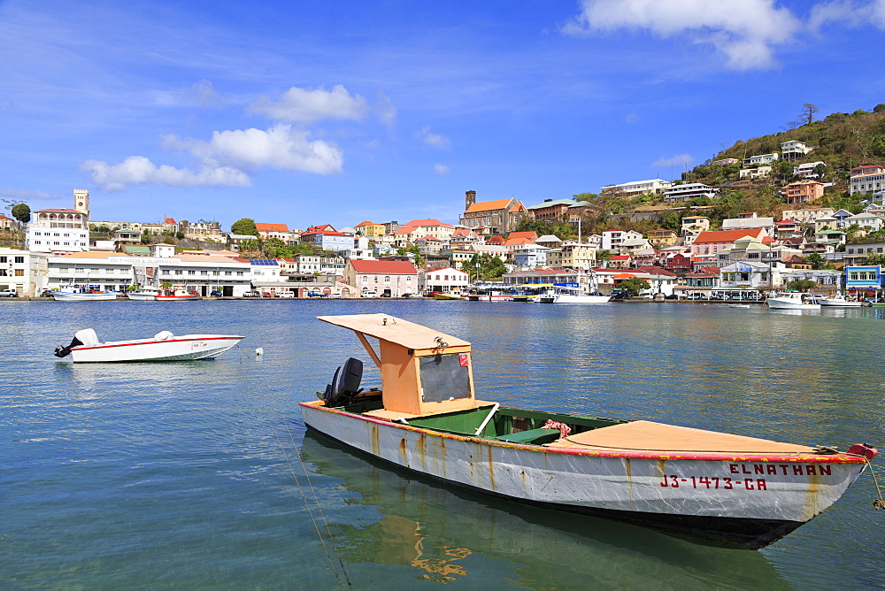 Fishing boats in The Carenage, St. Georges, Grenada, Windward Islands, West Indies, Caribbean, Central America