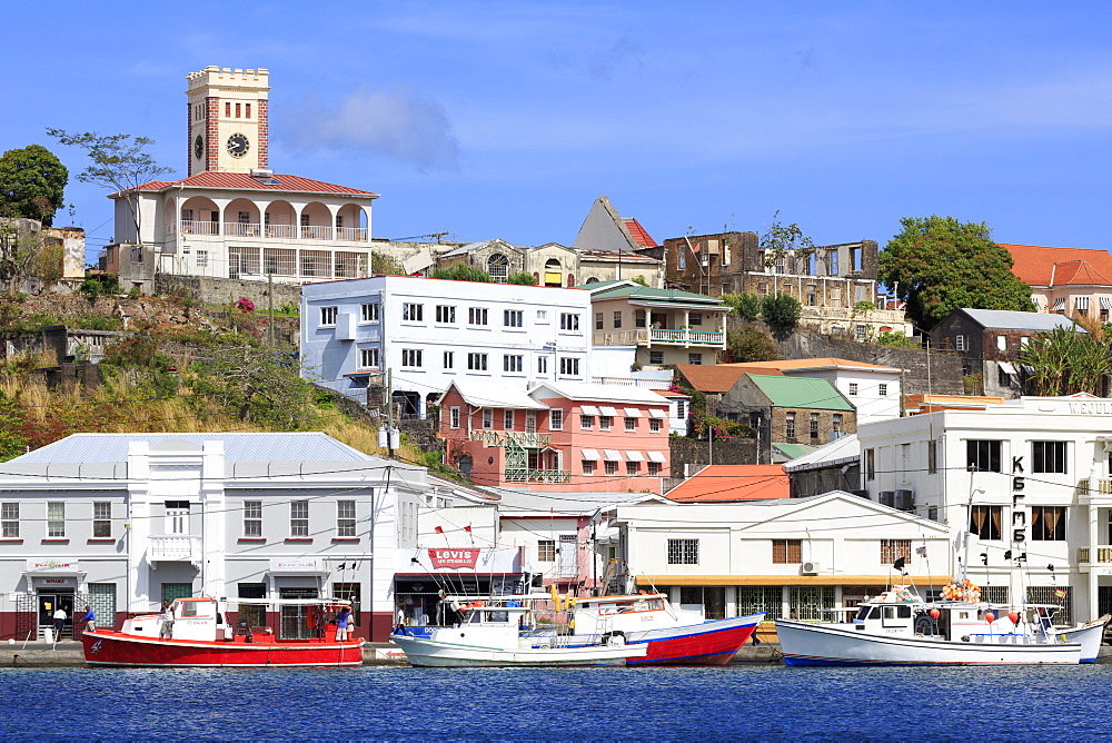 Fishing boats in The Carenage, St. Georges, Grenada, Windward Islands, West Indies, Caribbean, Central America