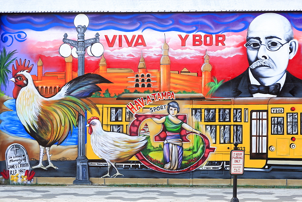 Mural by Chico in Ybor City Historic District, Tampa, Florida, United States of America, North America