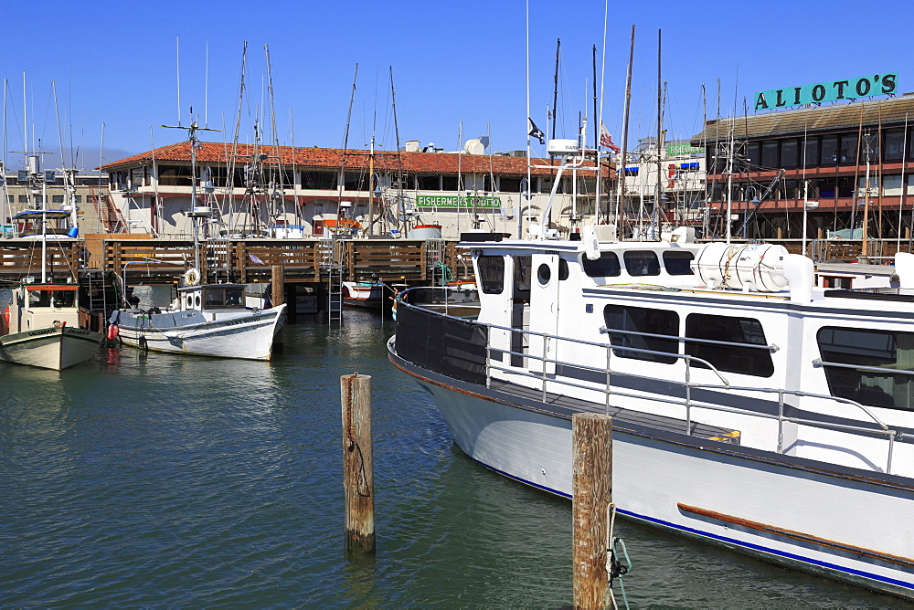 Commercial fishing boats at Fisherman's Wharf, San Francisco, California, United States of America, North America