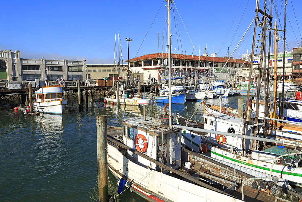 Commercial fishing boats at Fisherman's Wharf, San Francisco, California, United States of America, North America