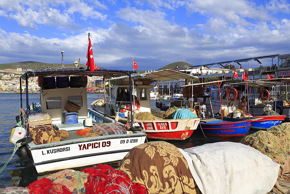 Fishing boats in Kusadasi, Aydin Province, Anatolia, Turkey, Asia Minor, Eurasia