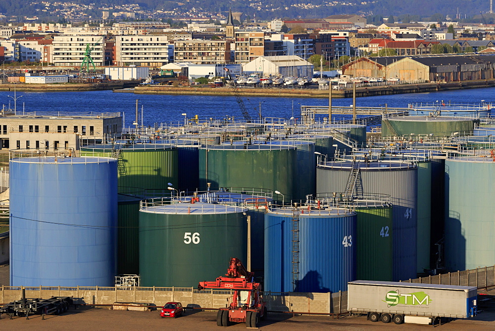 Storage tanks, Port of Le Havre, Normandy, France, Europe