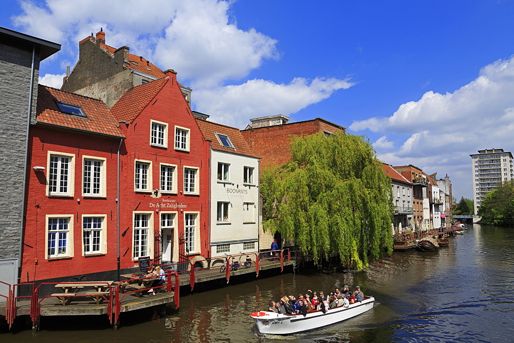 Restaurant on Leie River, Ghent, East Flanders, Belgium, Europe