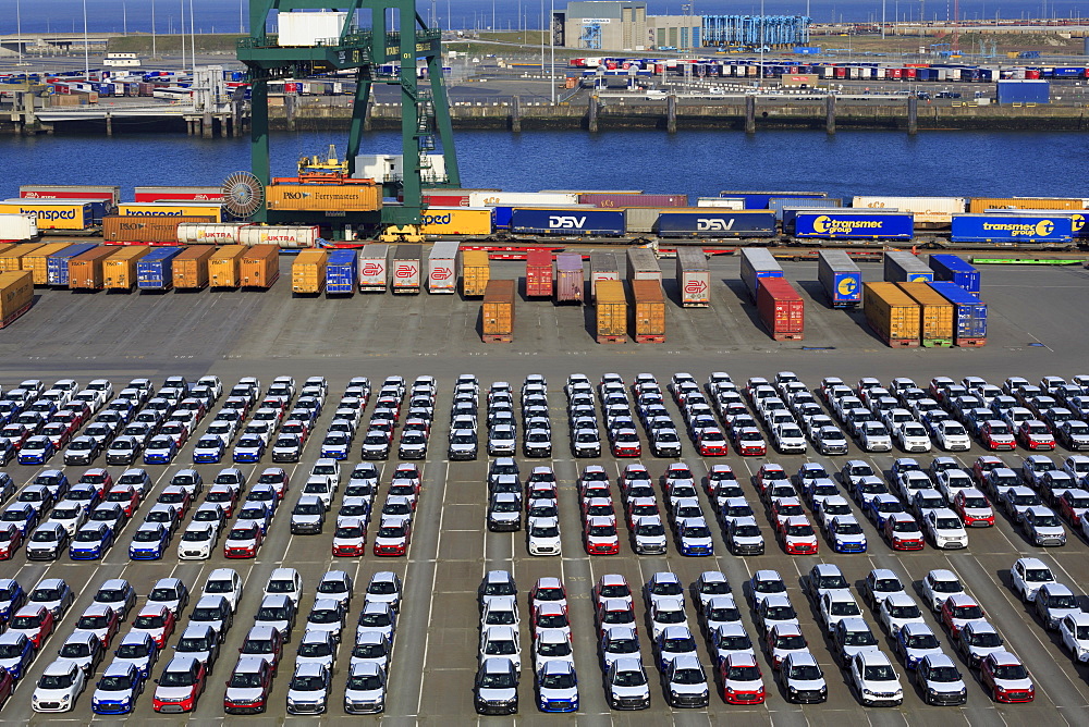 New cars, Port of Zeebrugge, Blankenberge, Flanders, Belgium, Europe