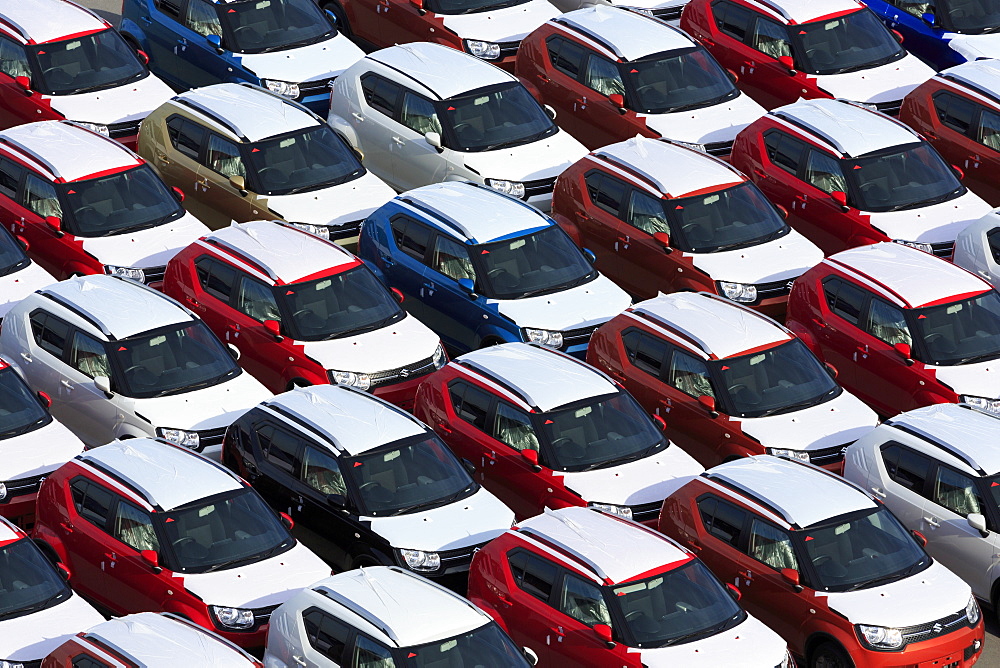 New cars, Port of Zeebrugge, Blankenberge, Flanders, Belgium, Europe