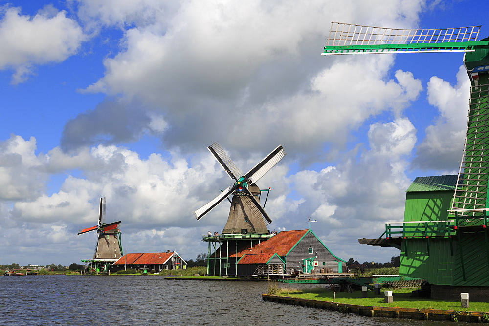 Windmills, Zaanse Schans Historical Village, Zaandam, North Holland, Netherlands, Europe