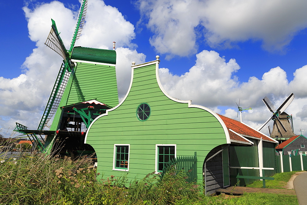 Windmills, Zaanse Schans Historical Village, Zaandam, North Holland, Netherlands, Europe