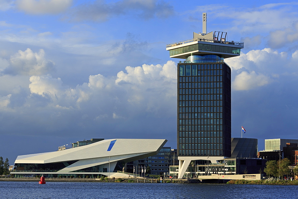 A'Dam Tower and EYE Film Museum, North District, Amsterdam, North Holland, Netherlands, Europe