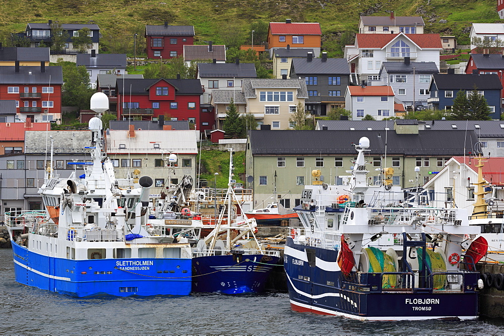 Fishing boats, Honningsvag Town, Mageroya Island, Finnmark County, Norway, Scandinavia, Europe