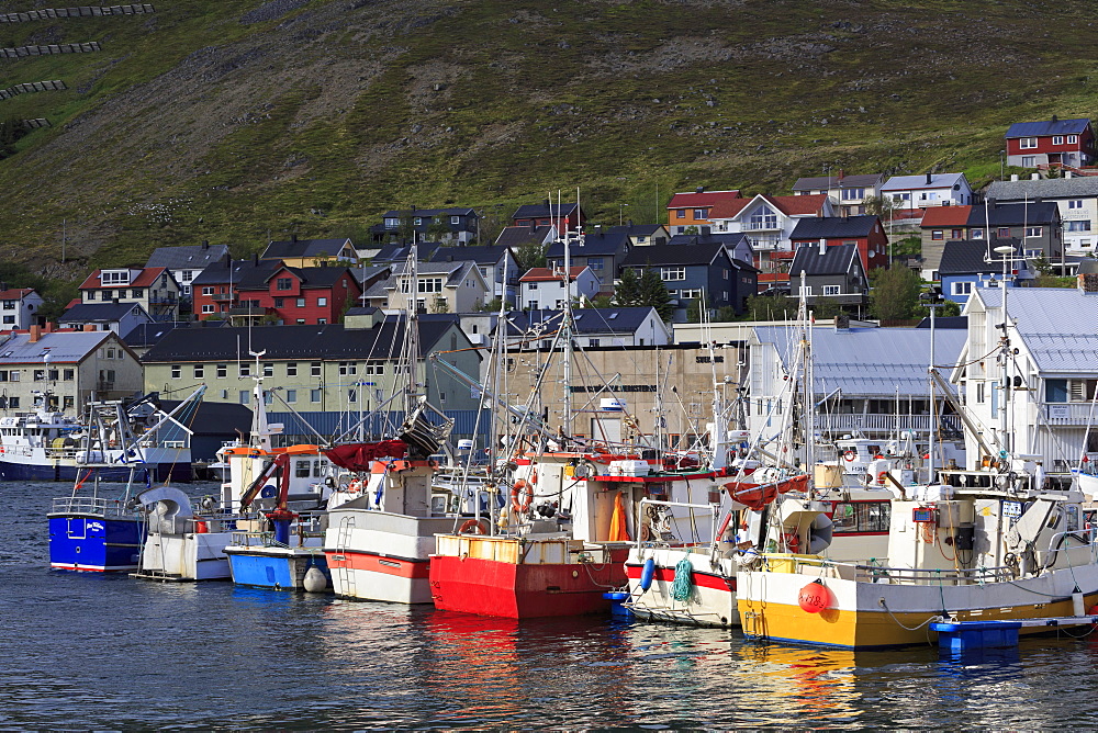 Fishing boats, Honningsvag Town, Mageroya Island, Finnmark County, Norway, Scandinavia, Europe