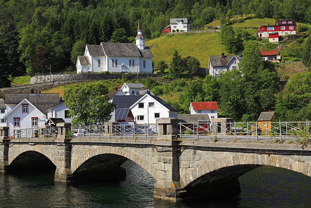 Bridge, Hellesylt Village, More og Romsdal County, Norway, Scandinavia, Europe