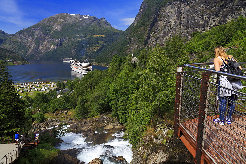 Geirangelva River viewpoint, Geiranger Village, More og Romsdal County, Norway, Scandinavia, Europe