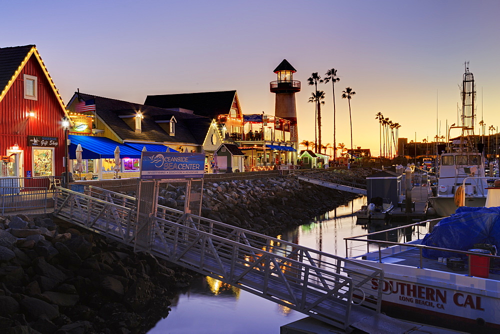 Oceanside Harbour Village at sunset, San Diego County, California, United States of America