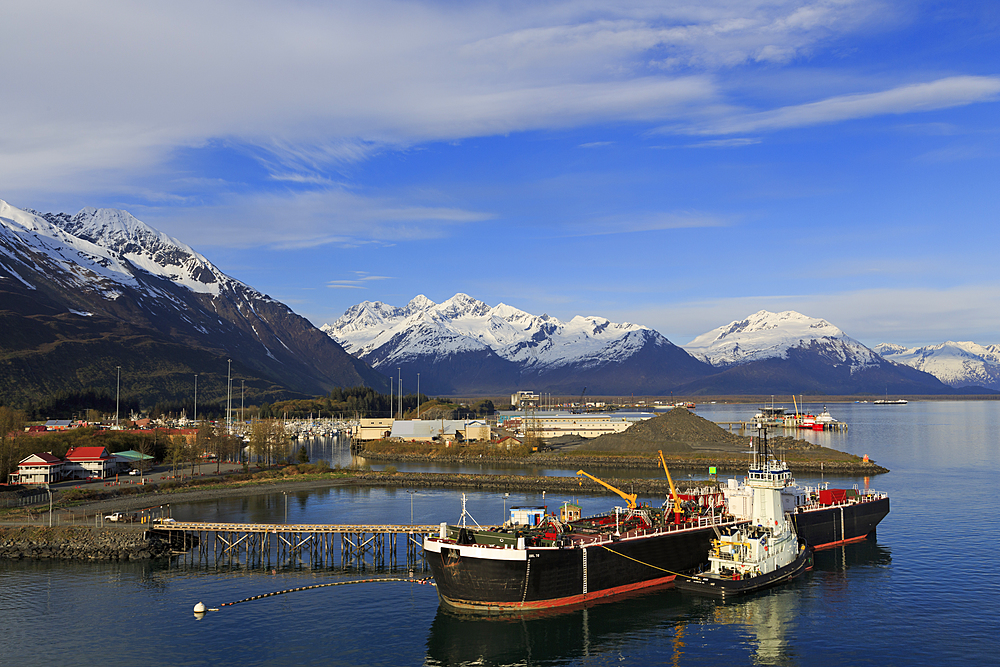 Fuel barge and tugboat, Valdez, Prince William Sound, Alaska, United States of America, North America