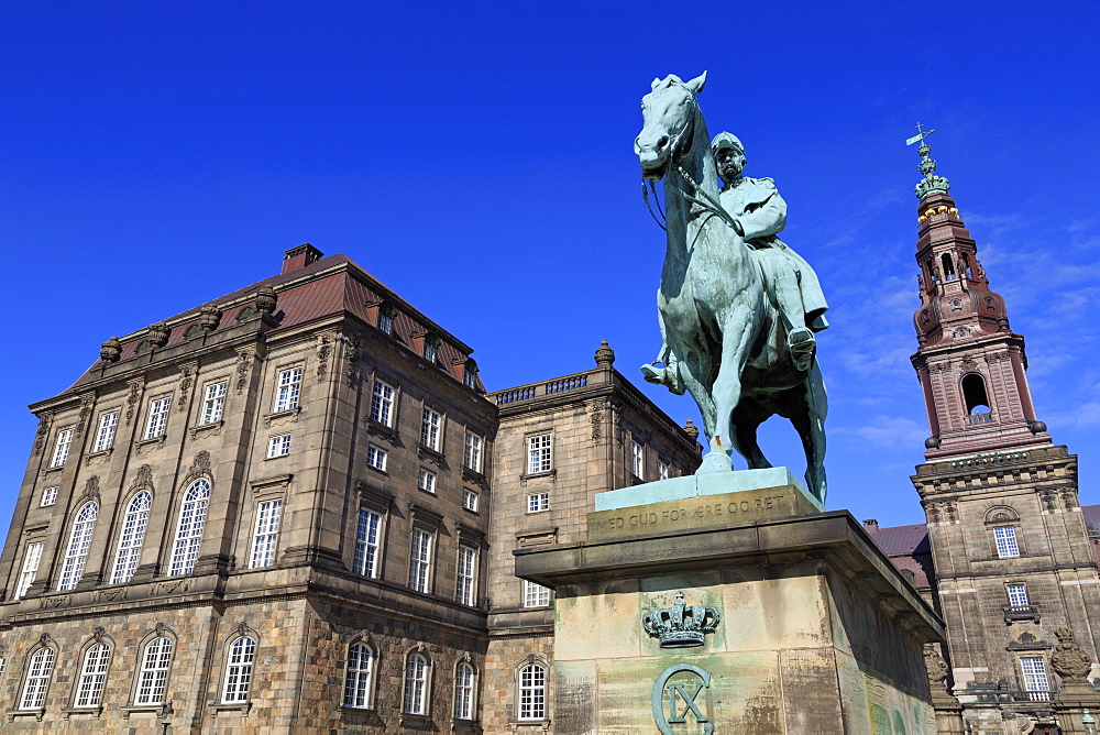 Christian IX statue, Christianborg Palace, Copenhagen, Zealand, Denmark, Scandinavia, Europe