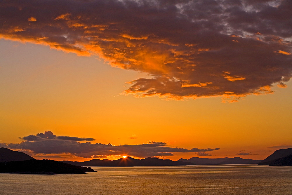 Sunset on the Dalmatian Coast, Dubrovnik area, Dalmatia, Croatia, Europe