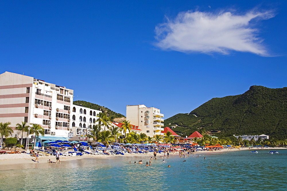 Great Bay Beach, Philipsburg, St. Maarten, Netherlands Antilles, West Indies, Caribbean, Central America