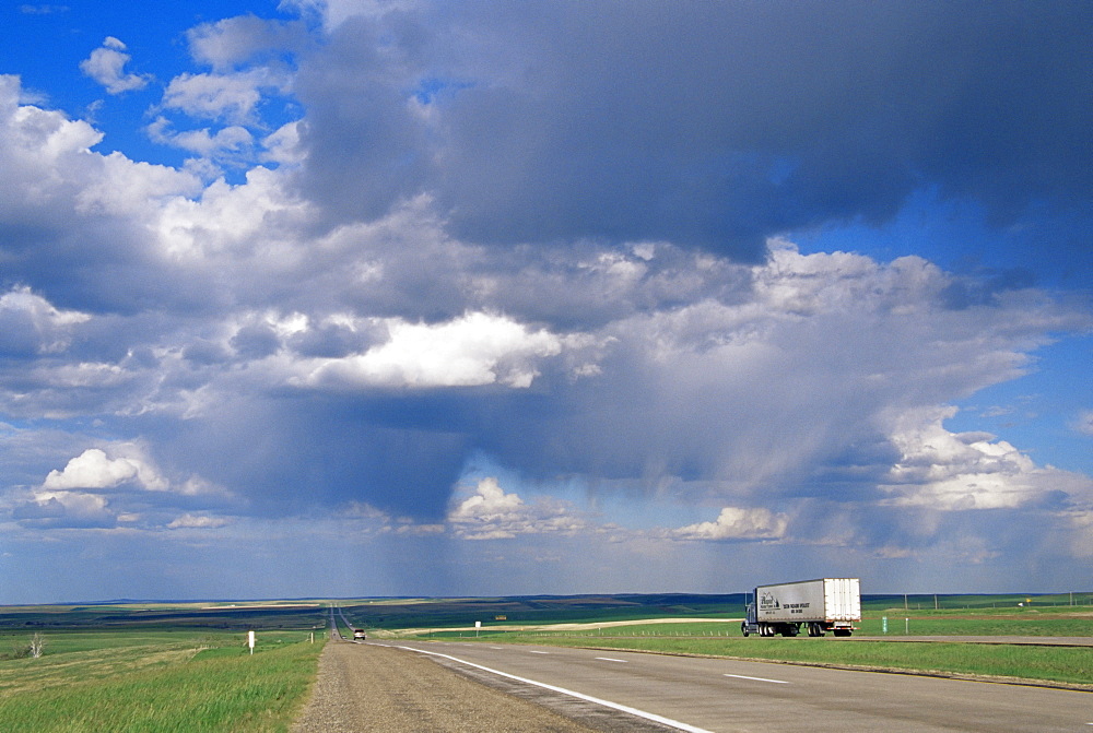 Thunderstorm on prairie, Interstate 90, South Dakota, United States of America, North America