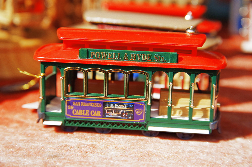 Toy cable car in store, San Francisco, California, United States of America, North America