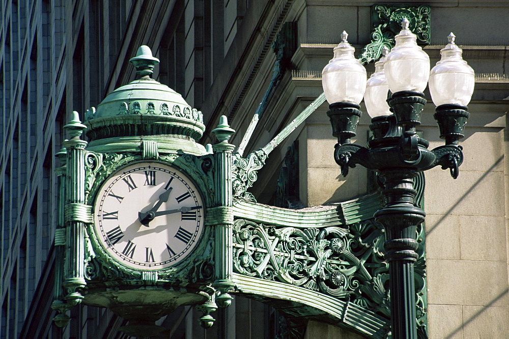 Clock on the Marshall Field's Building, Chicago, Illinois, United States of America, North America