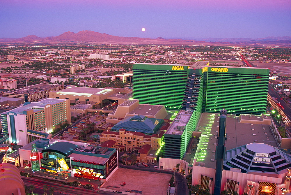 Moonrise over MGM Hotel and Casino, Las Vegas, Nevada, United States of America, North America