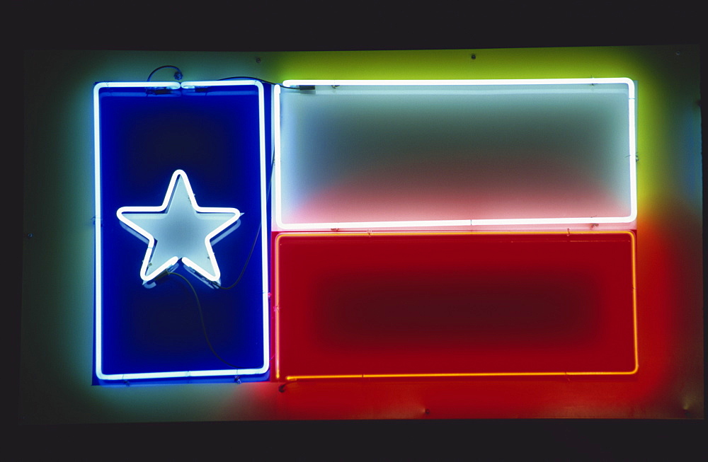 Texan flag in neon, city of Austin, Texas, United States of America, North America