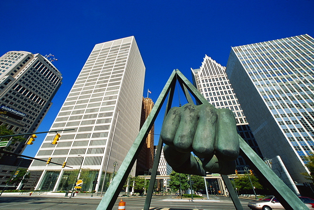 Joe Lewis Monument on Jefferson Street, Detroit, Michigan, United States of America, North America