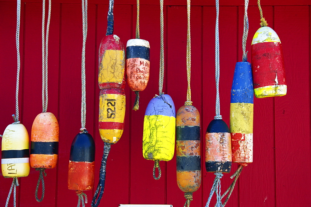 Crab pot floats, Chinook City, southern Washington state, United States of America, North America