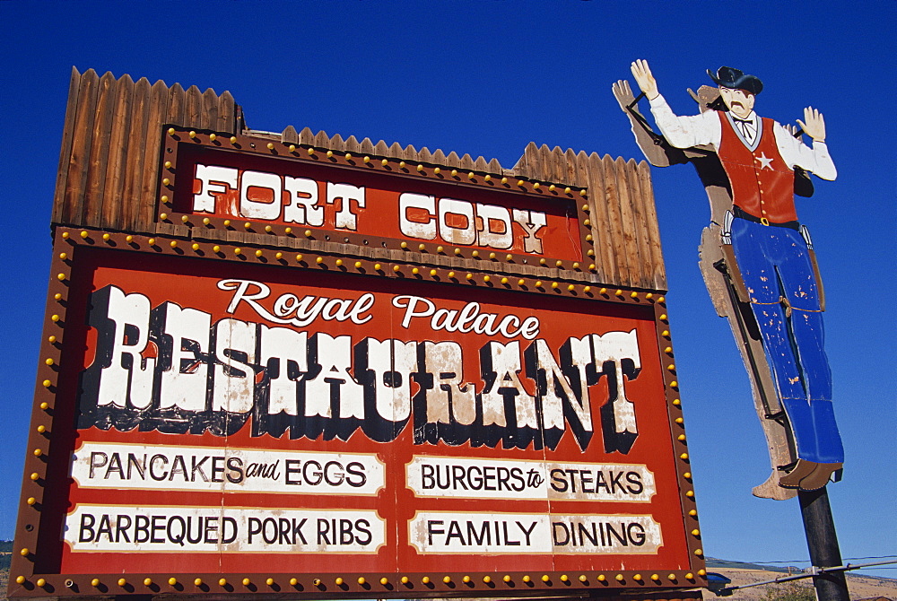 Roadside sign, Cody City, Wyoming, United States of America, North America