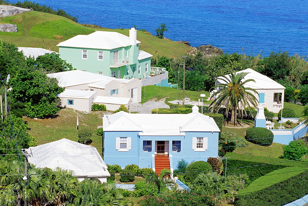 Houses at Town Cut, at entry to port, St. George town, Bermuda, Central America