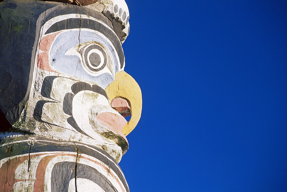 Detail of totem pole, Stanley Park, Vancouver, British Columbia, Canada, North America