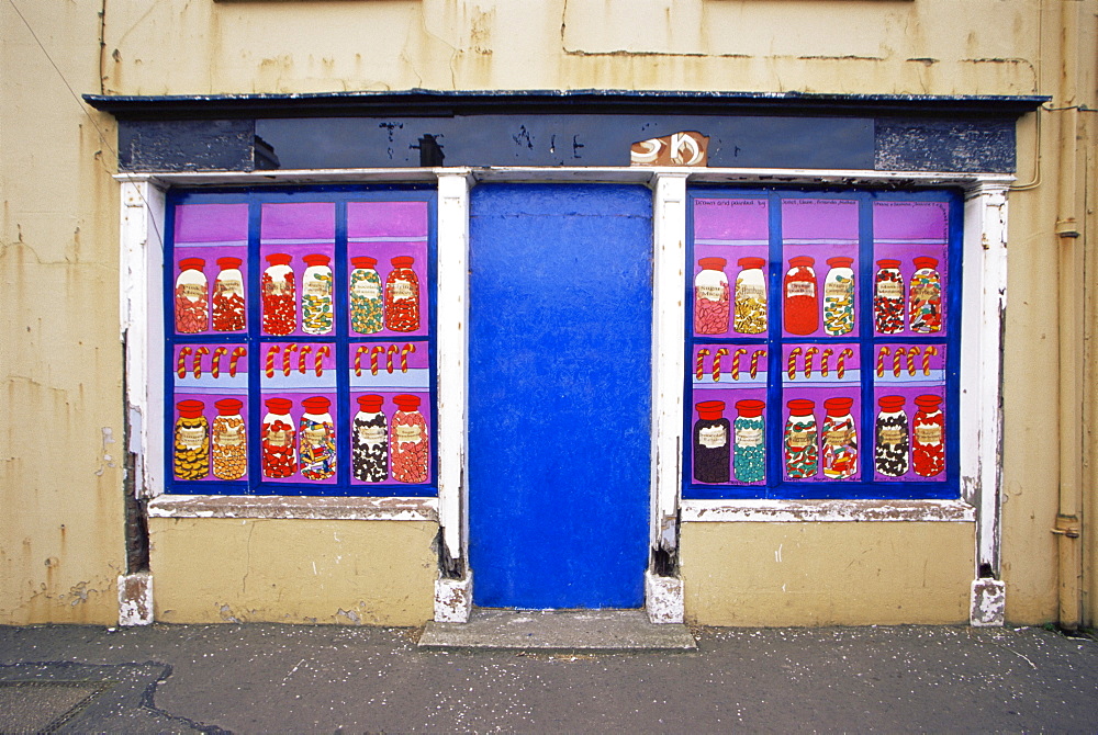 Mural on derelict sweet shop, Dundrum village, County Down, Ulster, Northern Ireland, United Kingdom, Europe