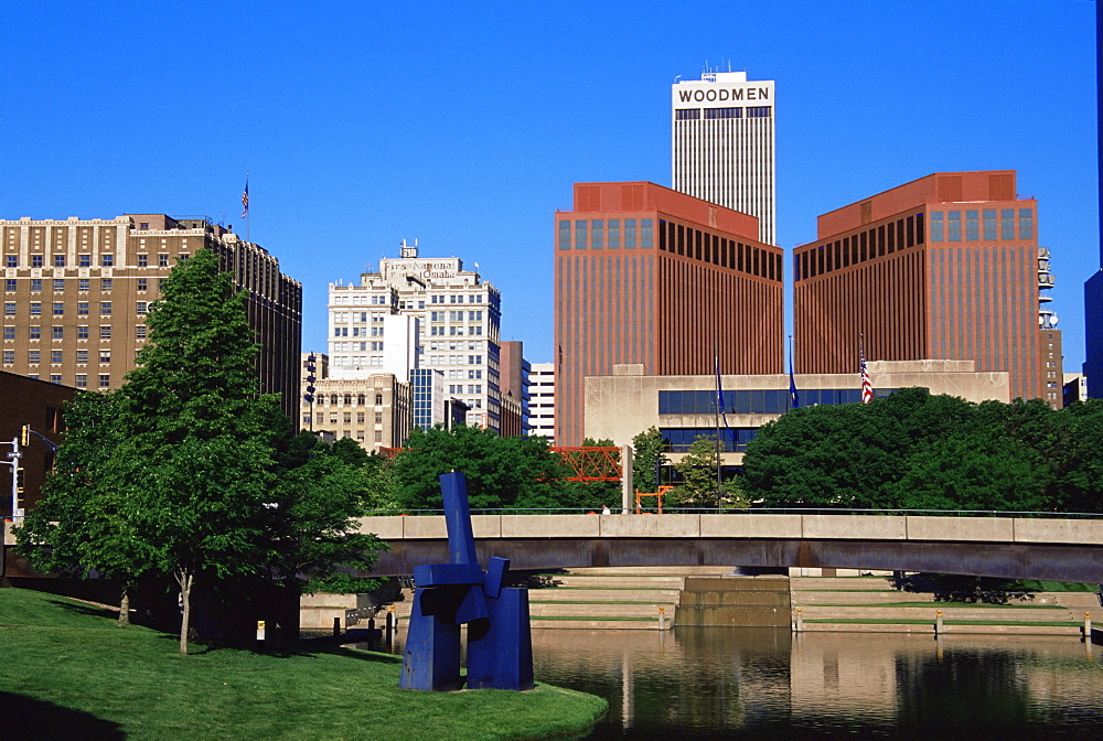 City skyline from Gene Leahy Mall, Omaha, Nebraska, United States of America, North America