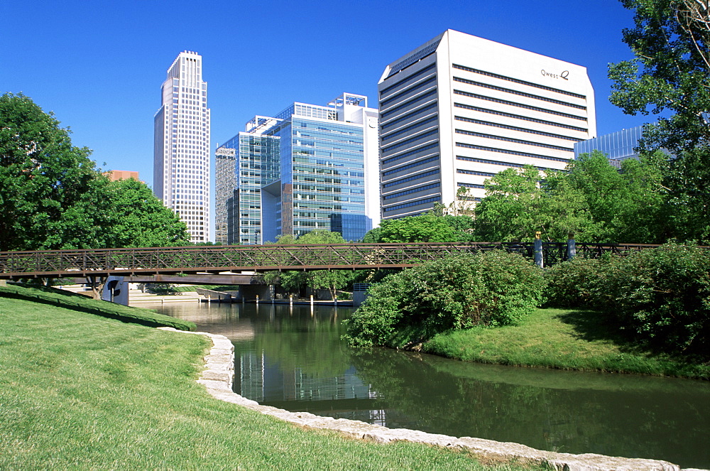 City skyline from Gene Leahy Mall, Omaha, Nebraska, United States of America, North America