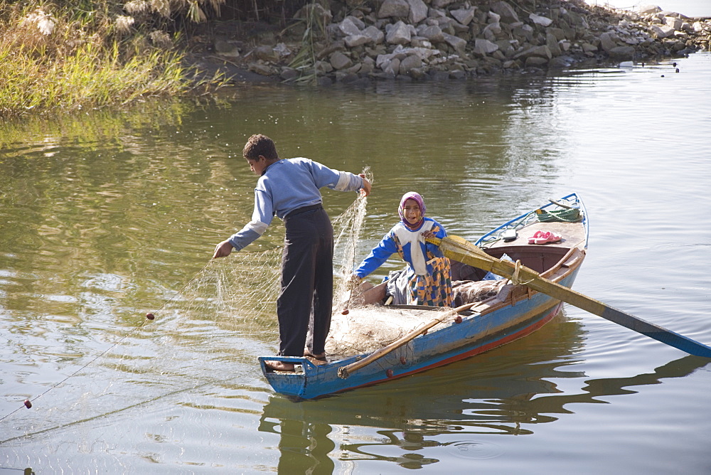 Fishing Boat, River Nile, Luxor, Egypt, North Africa, Africa