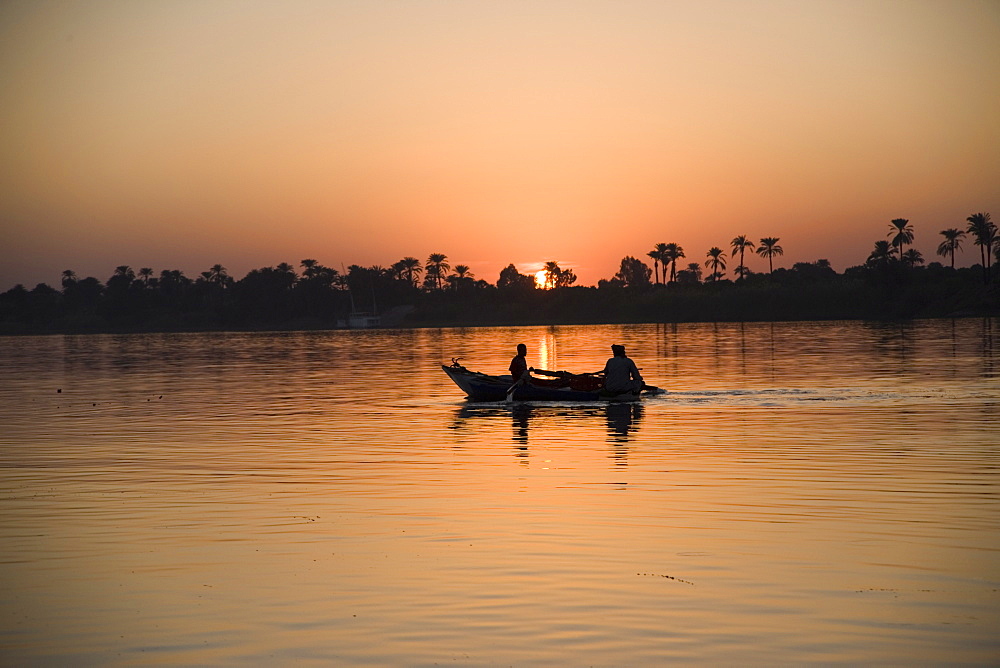 Fishing boat, sunset, River Nile, Egypt, North Africa, Africa