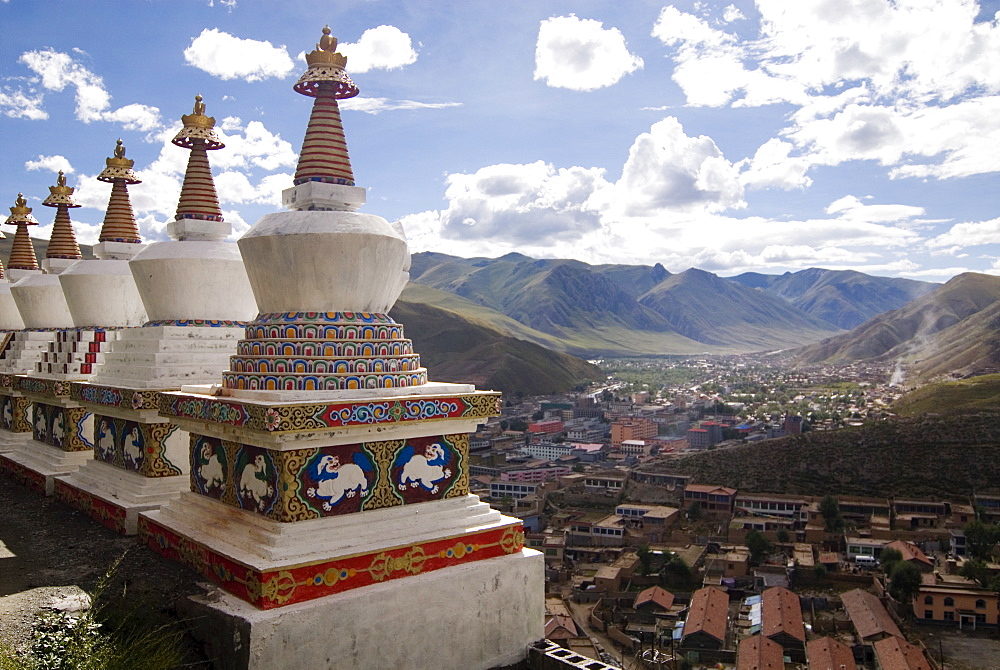 View of Yushu town from temple, Yushu, Qinghai, China, Asia