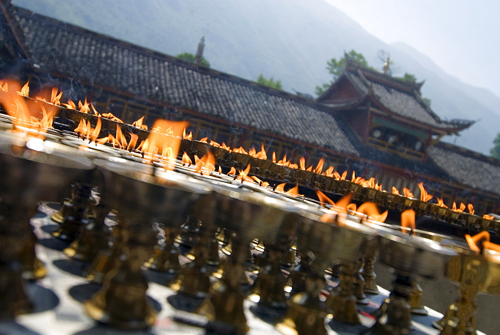 Prayer candles, Nanwu Temple, Kangding, Sichuan, China, Asia