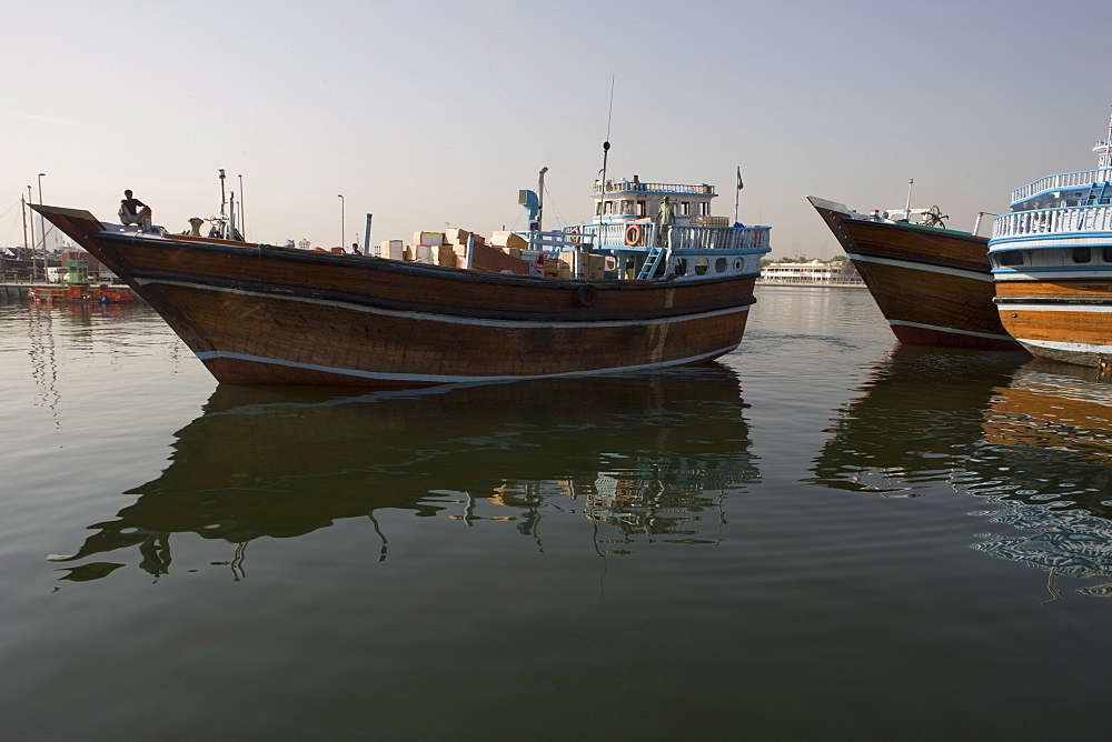 Traditional dhow at the Dhow Wharfage, Dubai Creek, Dubai, United Arab Emirates, Middle East