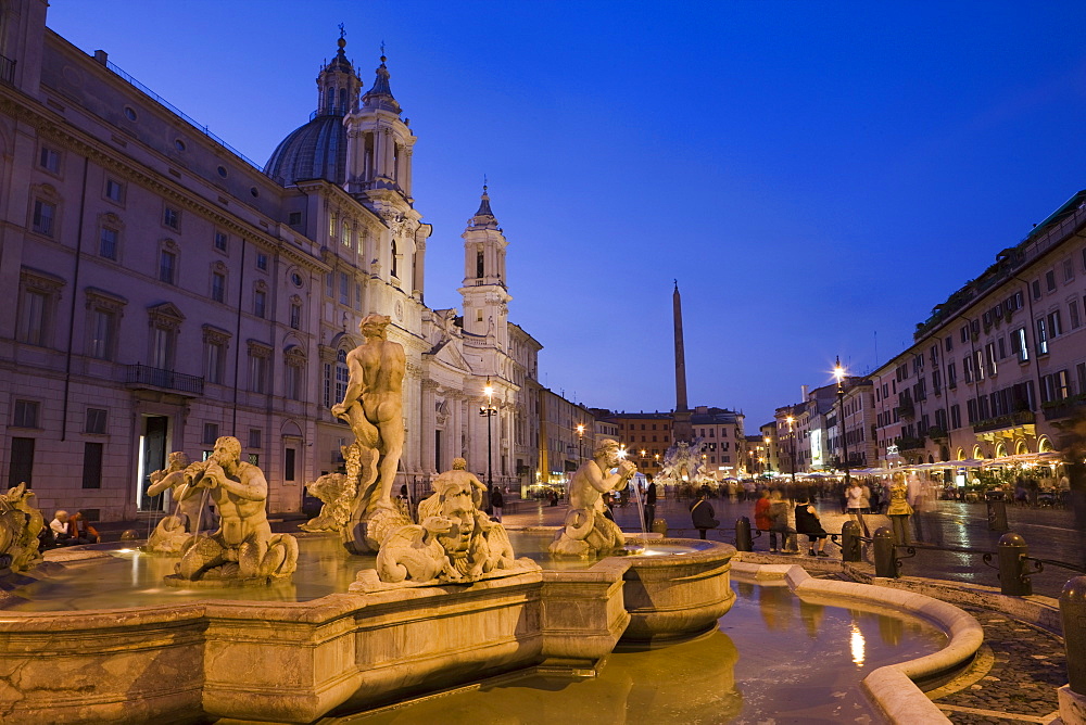 Fontana del Moro at night, Piazza Navona, Rome, Lazio, Italy, Europe