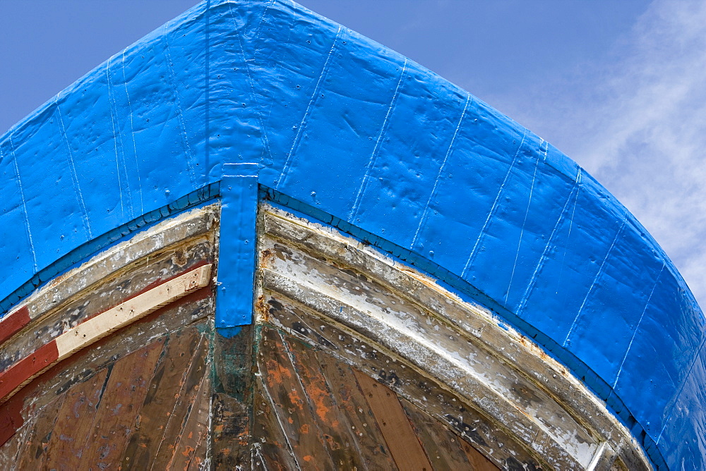 Repaired boat hull in docks, Essaouira, Morocco, North Africa, Africa