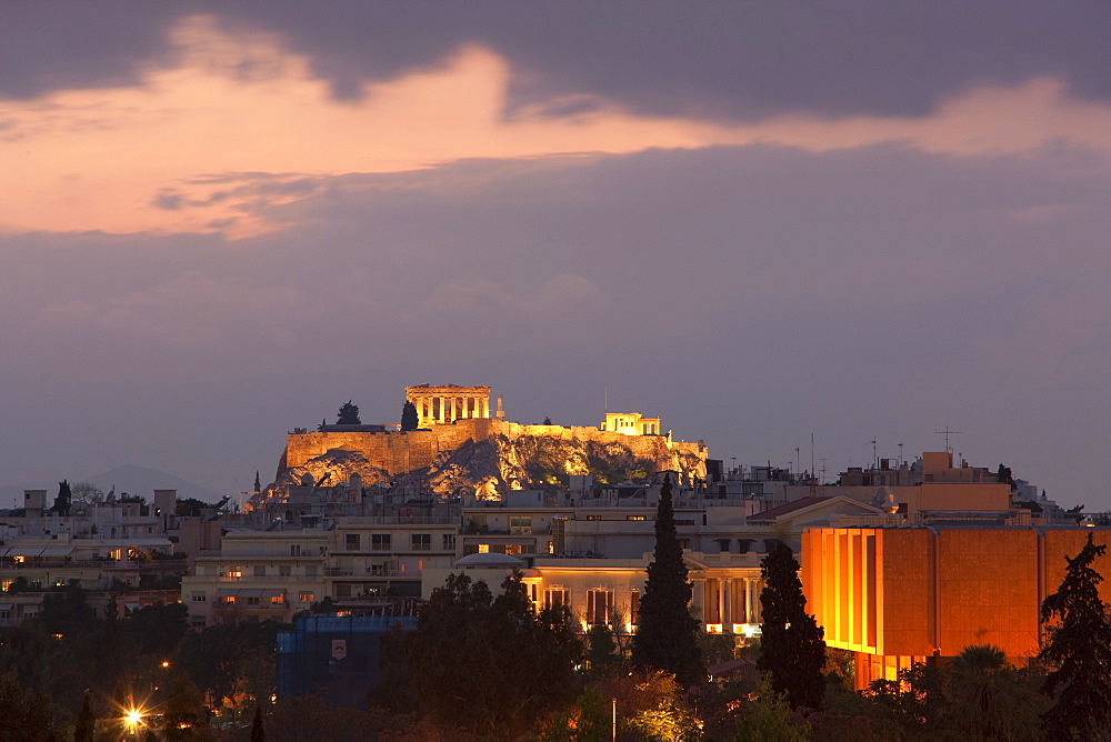 Sunset over the Acropolis, UNESCO World Heritage Site, Athens, Greece, Europe