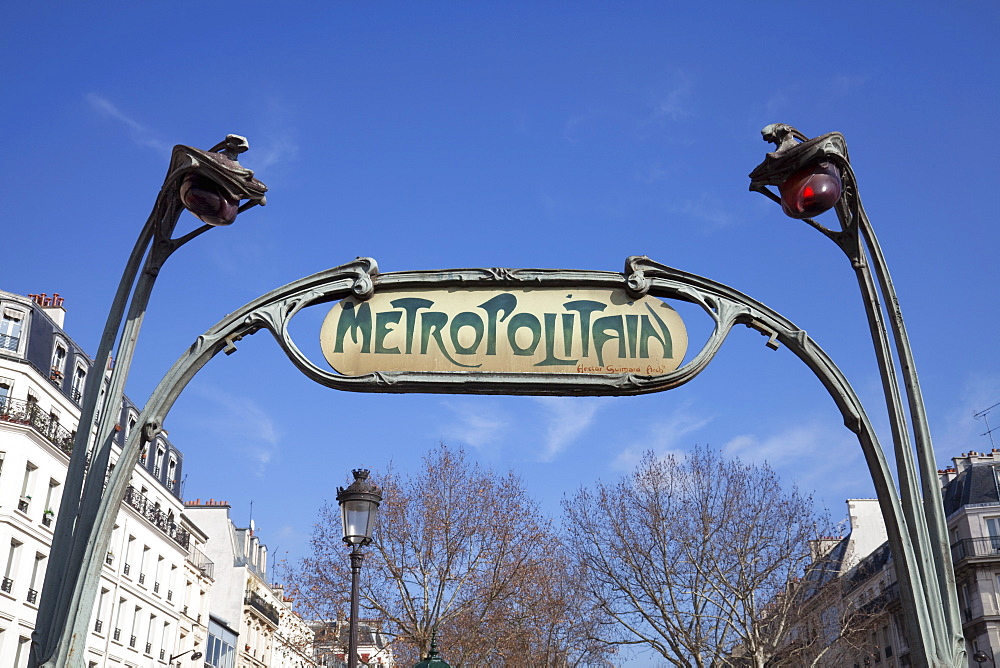 Traditional Parisian Metro sign, Paris, France, Europe