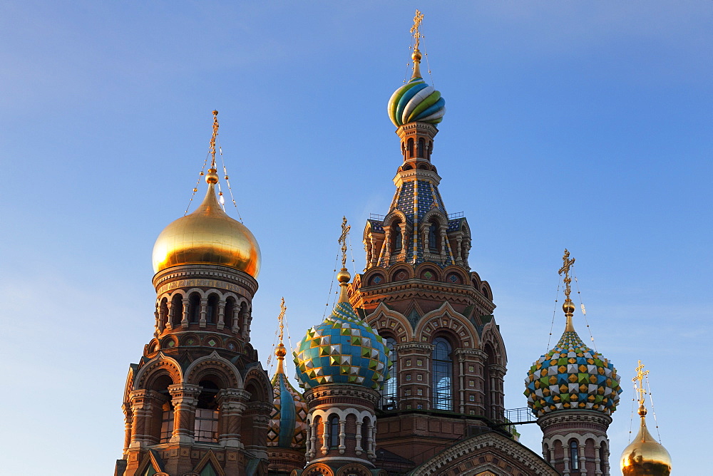 The decorative domes of the Church on Spilled Blood, UNESCO World Heritage Site, St. Petersburg, Russia, Europe