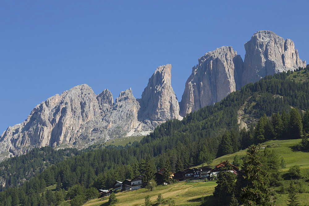 The dramatic Sassolungo mountains in the Dolomites near Canazei, Trentino-Alto Adige, Italy, Europe 