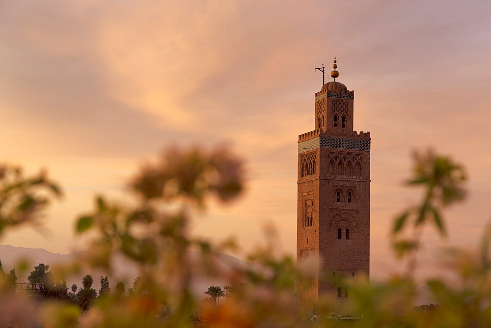 The Minaret of the Koutoubia Mosque at dawn, UNESCO World Heritage Site, Marrakech, Morocco, North Africa, Africa