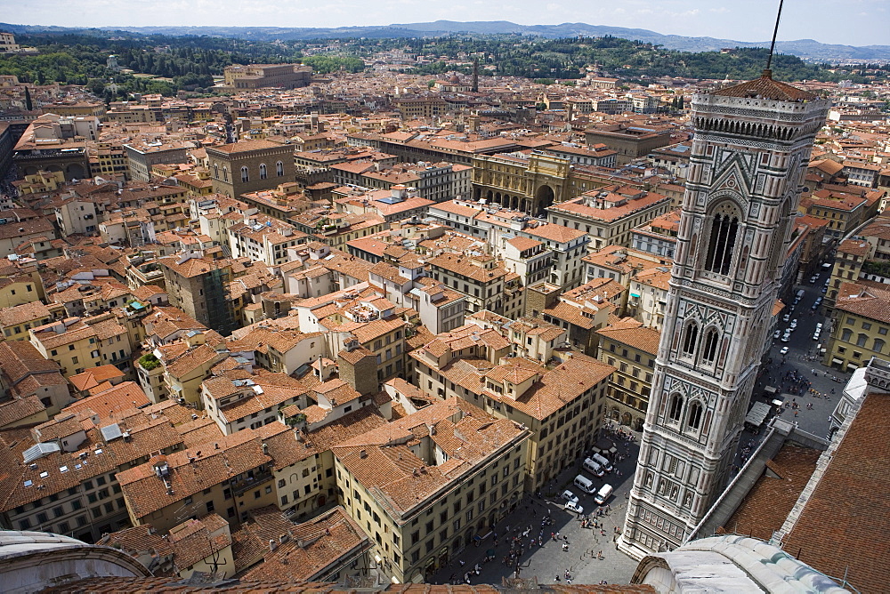 Campanile and city from the top of the Duomo, Florence, UNESCO World Heritage Site, Tuscany, Italy, Europe