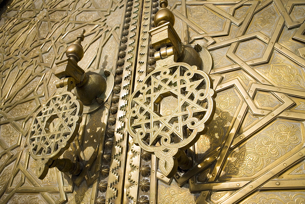 Detail of bronze door, Royal Palace, Fez el-Jedid, Fez, Morocco, North Africa, Africa