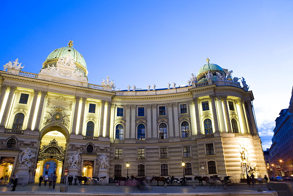 Michaelertrakt entrance to the Hofburg Complex in evening light, Michaelerplatz, Vienna, Austria, Europe